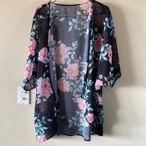 Black kimono with floral detail